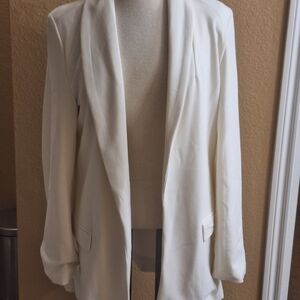 Fashion Nova Ivory Open-Front Blazer Jacket